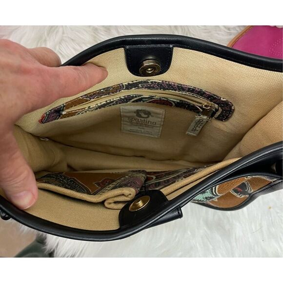 Spartina 449 Crossbody Messenger Black Floral Paisley Retired Print - Picture 8 of 13